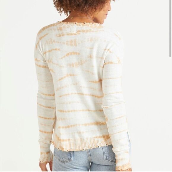 Evereve Roan + Ryan XS Cream/Rust Tie Dye Pullover Raw Hem Sweater - Picture 2 of 10